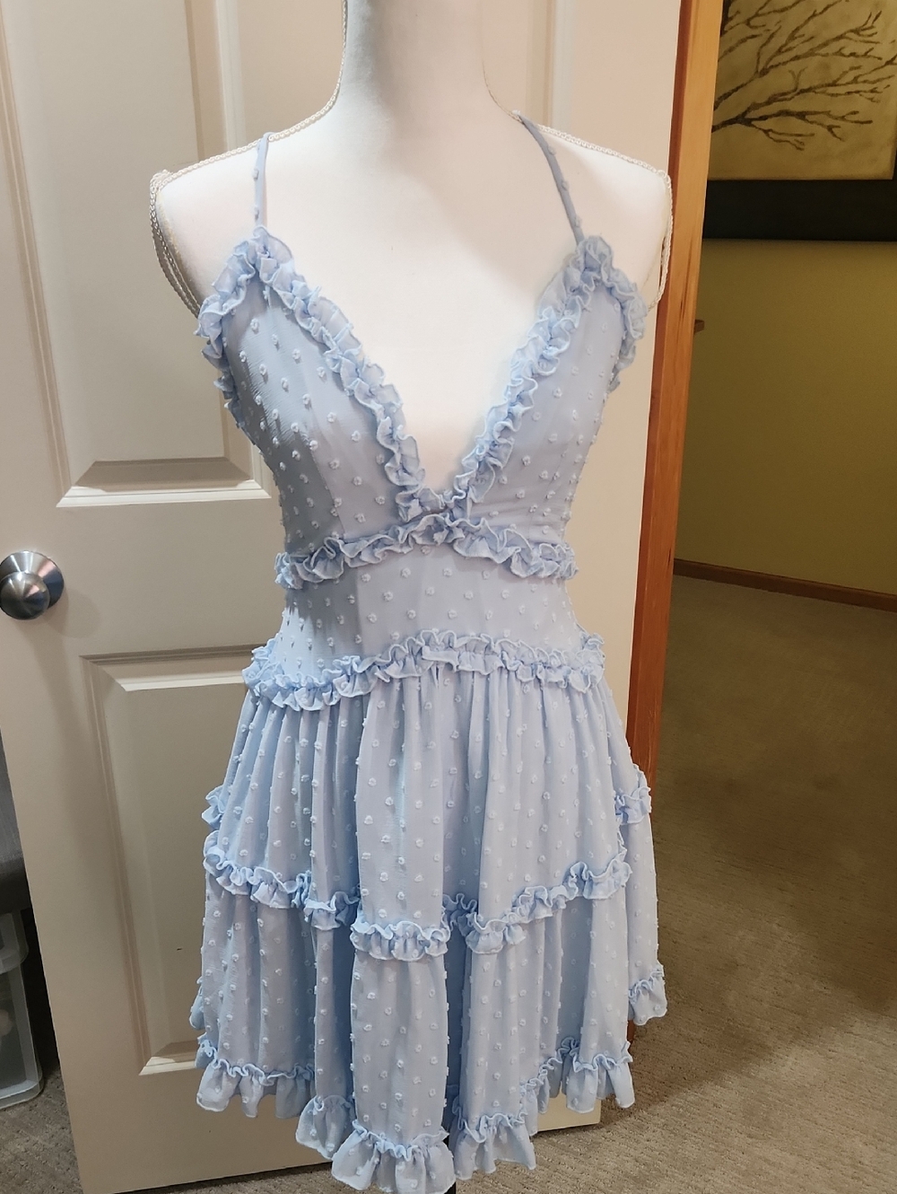Angel Biba Powder Blue Ruffle Swiss Dot Dress